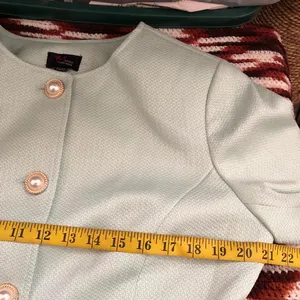 NWT JM Studio John Meyer Light Mint Green Tweed Blazer Jacket Pearl Gold Button Linen Blend Preppy Old Money Office Siren #Regal #Regency Women M Measurement in pics thumbnail 6