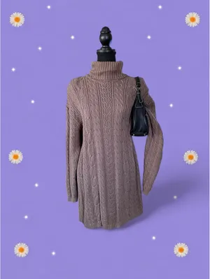 Vintage 90s Lord & Taylor Luxury Cable Knit Turtleneck Sweater Dress size small thumbnail 2