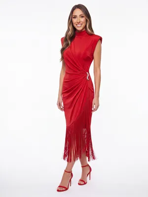 Vintage Asymmetric Wrap Fringe 20s Flapper Costume Gatsby cocktail Midi Dress thumbnail 12