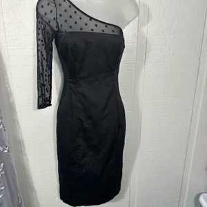 Bardot Black One Shoulder Sheer Bodice Dress Size 4 NWOT thumbnail 2