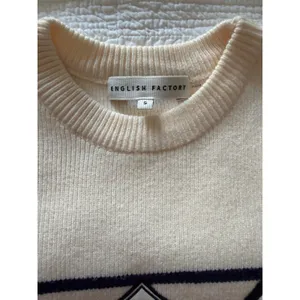 English Factory Golf Crest Sweater Cream Navy Striped Preppy Golfcore Small thumbnail 8