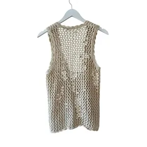 Huntington Ridge Ramie Cotton Cream Botton Boho Festival Crochet Vest M # 2244 thumbnail 5