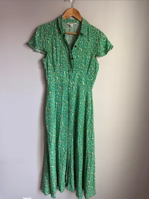 Whistles Green Ditsy Blossom Midi Shirt Dress 6 thumbnail 2