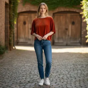 Madewell Velvet Top Womens Medium‎ Burnt Orange Short Sleeve Relaxed Fit thumbnail 2