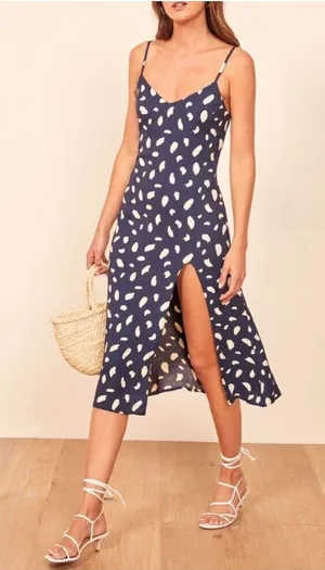 Reformation Crimini blue splatter Y2K 0 crepe midi slip sundress thumbnail 1