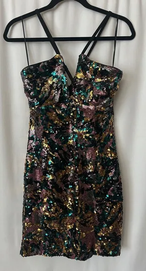 Dress the Population Sexy Black Sequins Strappy Cocktail Mini Dress **Size M**🔥🔥 thumbnail 1