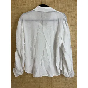 Anthropologie Ruched Sleeve Smocked Cuff Button Down Shirt Women Medium White thumbnail 7