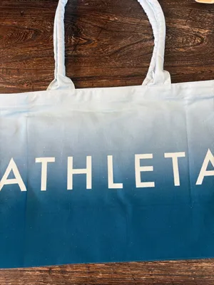 Athleta Double Handle Ombre Canvas Tote Bag Blue and White NWOT‎ thumbnail 3
