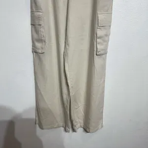 Happily Grey Cream Linen Blend Wide Leg Pants High Rise Flowy Sz L thumbnail 4
