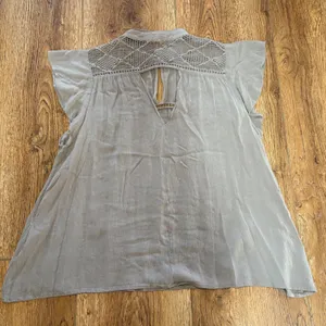 ONeill Boho Light Brown Crochet Lace Flutter Sleeve Blouse Womens‎ M Romantic thumbnail 10