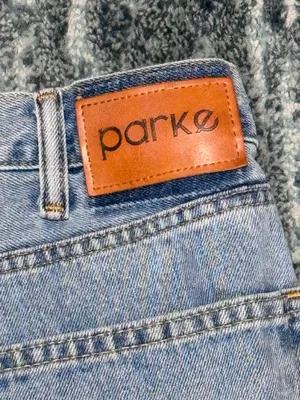 PARKE Crossover Denim Mini Skirt sz Large thumbnail 8