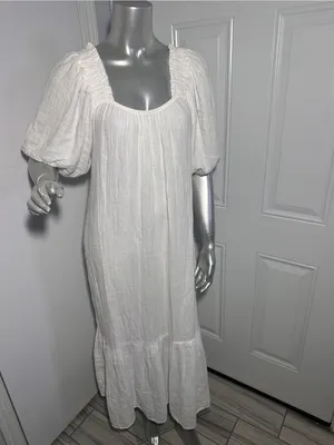 XiRENA Sofia Cotton Gauze Midi Dress White Size S Small Boho Puff Sleeve Ruffle thumbnail 10