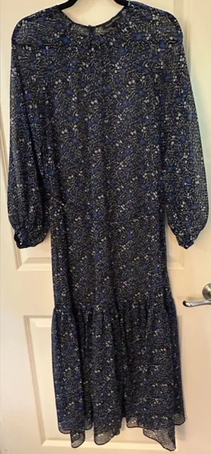 Banana Republic Black Blue Long Sleeve Laxi Sheer Dress Women's Sz 0 thumbnail 1