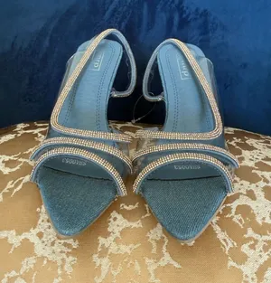 Blue Jeweled Slingback Heels with Rhinestone Trim thumbnail 1