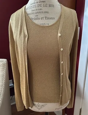 Ralph Lauren Gold Cardigan Sweater Timeless Knit Design thumbnail 1