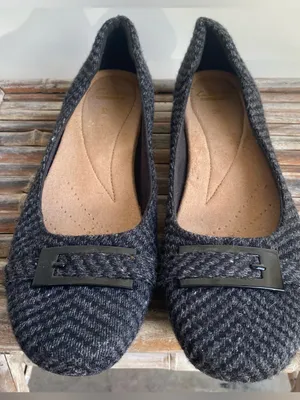 Clarks grey tweed ballet flats fall winter office work academia preppy 9 thumbnail 2