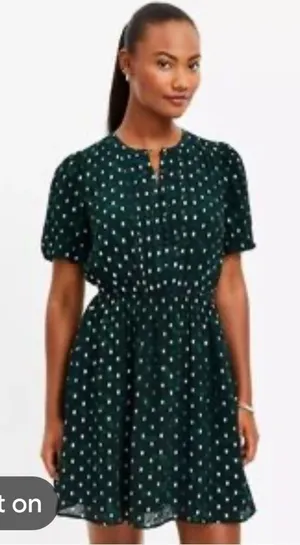 LOFT Metallic Green Pintuck Dress Size Large NWT thumbnail 1
