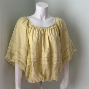 ANTHROPOLOGIE Maeve Short Sleeve Bubble Tiered Top Yellow Off The Shoulder Top L thumbnail 4