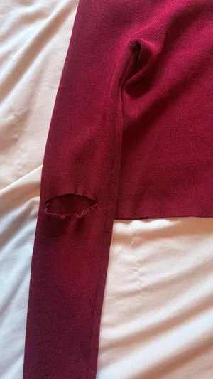 Burgundy Crop Top with Shoulder & Elbow Slit thumbnail 4