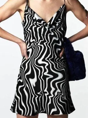ZARA The Safia black abstract zebra print mini dress size medium thumbnail 1