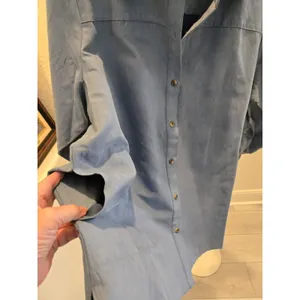 Joan Rivers Womens 1X Blue Faux Suede Button Down Shirt Long Sleeve Shacket Top thumbnail 4