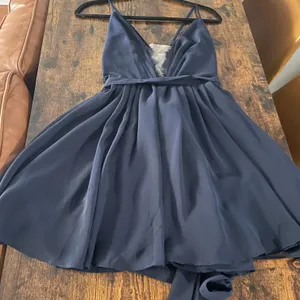 crisscross back navy blue babydoll dress thumbnail 1