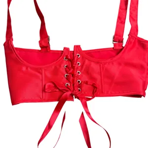 Sugar Thrillz Red Corset Bustier Top Lace Up Boned Halter sexy costume Size M‎ thumbnail 2