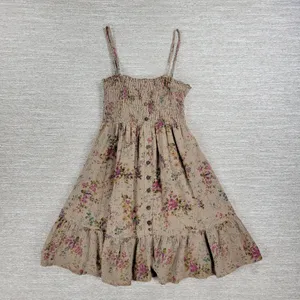 VTG Rachel & Chloe Smocked Dress Womens S Tan Floral Convertible Straps Cottage thumbnail 14