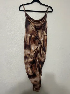 SheIn Brown Tie-Dye Cowl Neck Ruched Maxi Dress thumbnail 2