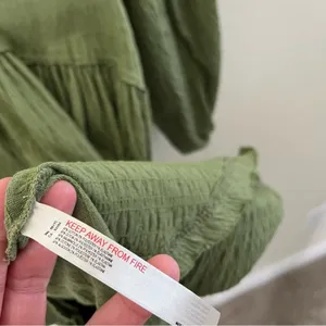 Free People Beach Green Get Obsessed Babydoll Mini Dress Long Balloon Sleeve‎ XS thumbnail 9