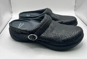DANSKO Allison slip on EUR 39 US 8.5 Black Tooled Leather Clog Shoes thumbnail 1
