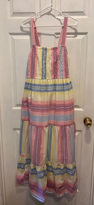 Lane Bryant Womens Plus‎ 14/16 Striped Cotton Smocked Tiered Maxi Dress Pockets thumbnail 1