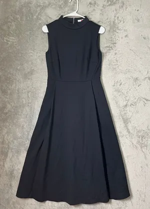 Boden 4R Black Mock Neck Sleeveless Fit & Flare Midi Dress Quiet Luxury Office thumbnail 1
