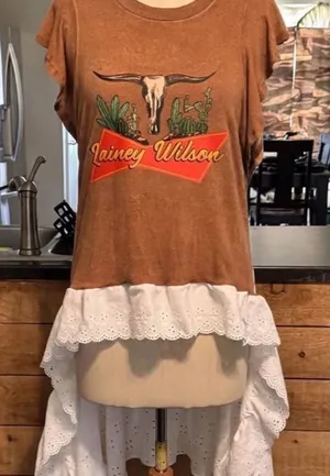 Brown Lainey Wilson High-Low Tunic with White Eyelet Trim thumbnail 1