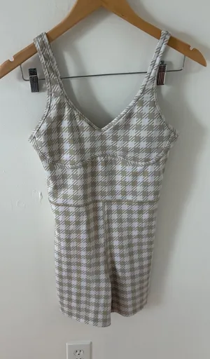 Beach Riot Sport Tan White Houndstooth Unitard Activewear Romper Size M USA thumbnail 1