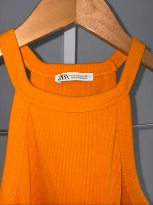 Zara Orange Combined Midi Dress Size S thumbnail 5