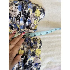 Lucky Brand Floral Elastic/Tie Waist Lined Maxi Dress Size XL V Neck Blue/Yellow thumbnail 8