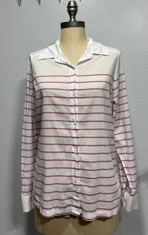 Pendleton Womens Button Down Shirt White Red Stripes Long Sleeve Top Size M thumbnail 1