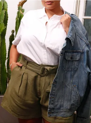 Able Wanda Linen Pleated Shorts‎ Green Size 10 thumbnail 1