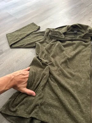 Forever21 Asymmetrical Zip Sweater Olive Green Medium Shacket thumbnail 4