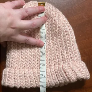 Handmade light pink knit beanie hat for adults thumbnail 6