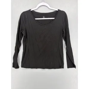 Ann Taylor LOFT Womens Long Sleeve Tee Black Scoop Neck Cotton Modal M thumbnail 2