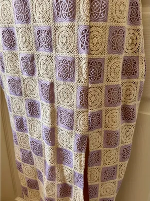 Anthropologie FORE‎ COLLECTION Lilac/Cream Checkered Crochet Halter Dress Autumn Wedding Guest thumbnail 9