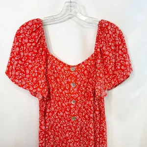 Luxology Large Jumpsuit Red Floral Wide‎ Leg Smocked Cottagecore Feminine 1200 thumbnail 3