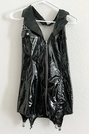 Sprit Halloween Leg Avenue Pat U Down Naughty Cop Black Vinyl Dress Costume S thumbnail 7