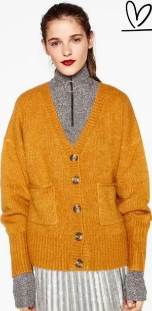 Warm Knit a Mustard Cardigan Sweater thumbnail 2