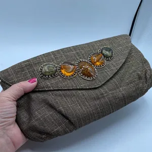 Chico’s tweed embellished gold black clutch thumbnail 2