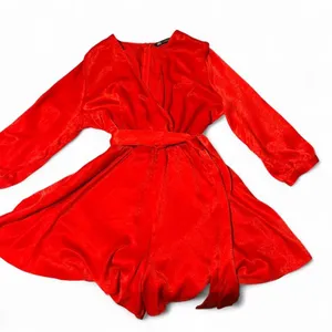 Zara Red Velvet Wrap Romper with Tie Waist Sz XL thumbnail 4