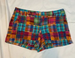 56 Ann Taylor Loft Checkered Plaid Orange Blue Shorts Size 14 thumbnail 1