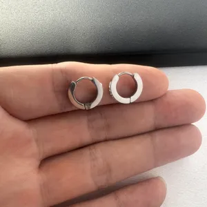 CZ Small Silver Hoop Earrings for Men Women Streetwear Unisex Style thumbnail 5